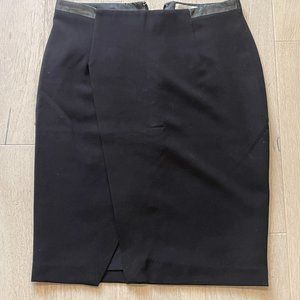 Calvin Klein Black Midi Skirt w/ Leather Accent and Slit Size 4